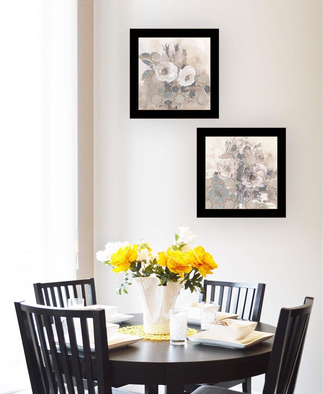 Set Of Two Transitional Blooms 3 Black Framed Print Wall Art