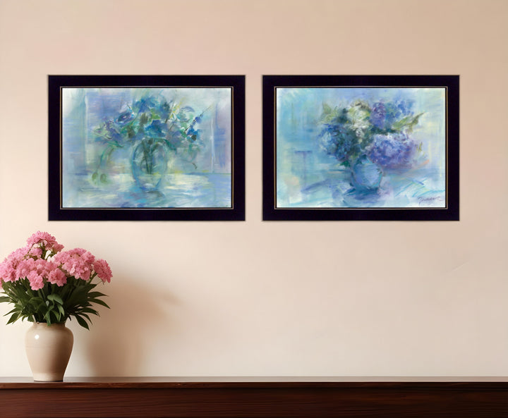 Set Of Two Susies Blue Bouquet 3 Black Framed Print Wall Art