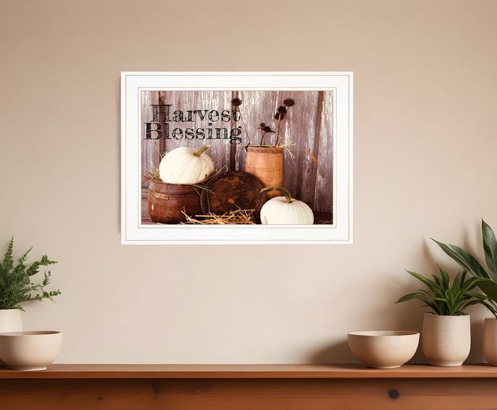 Harvest Blessings 1 White Framed Print Kitchen Wall Art