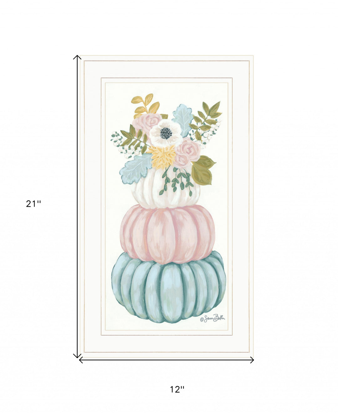 Floral Pumpkins White Framed Print Wall Art