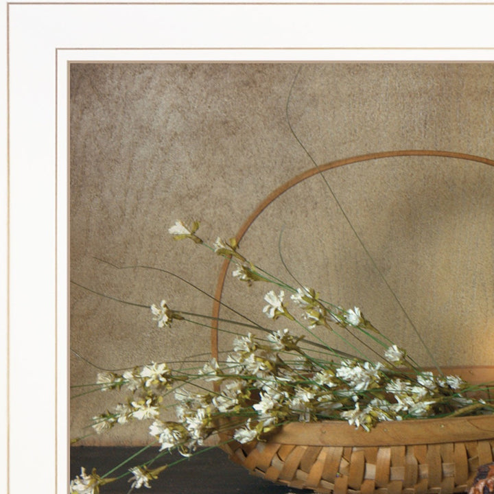 Basket of Flowers 1 White Framed Print Wall Art