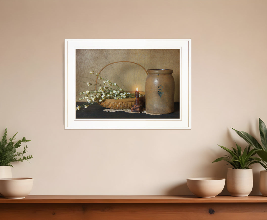 Basket of Flowers 1 White Framed Print Wall Art