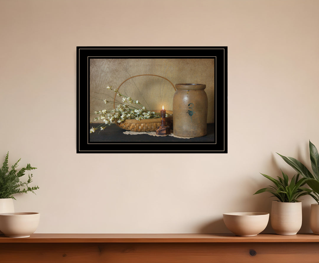 Basket of Flowers 2 Black Framed Print Wall Art