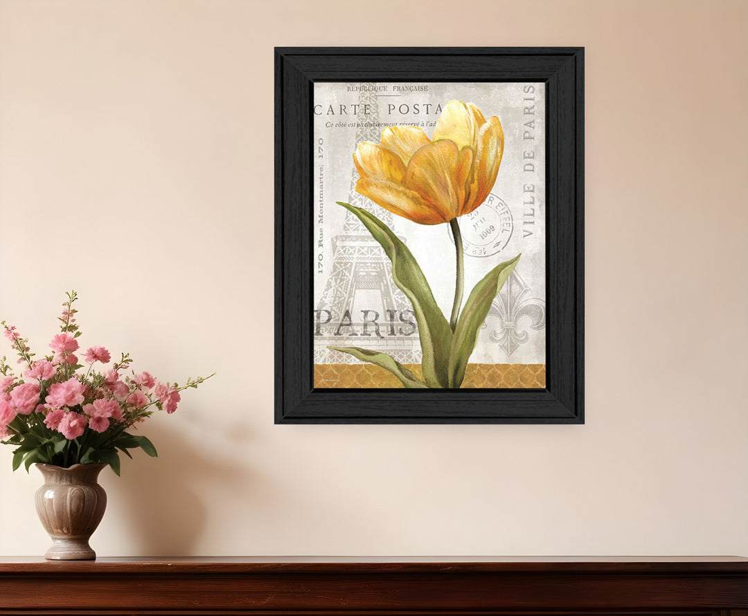 Golden Flower Black Framed Print Wall Art