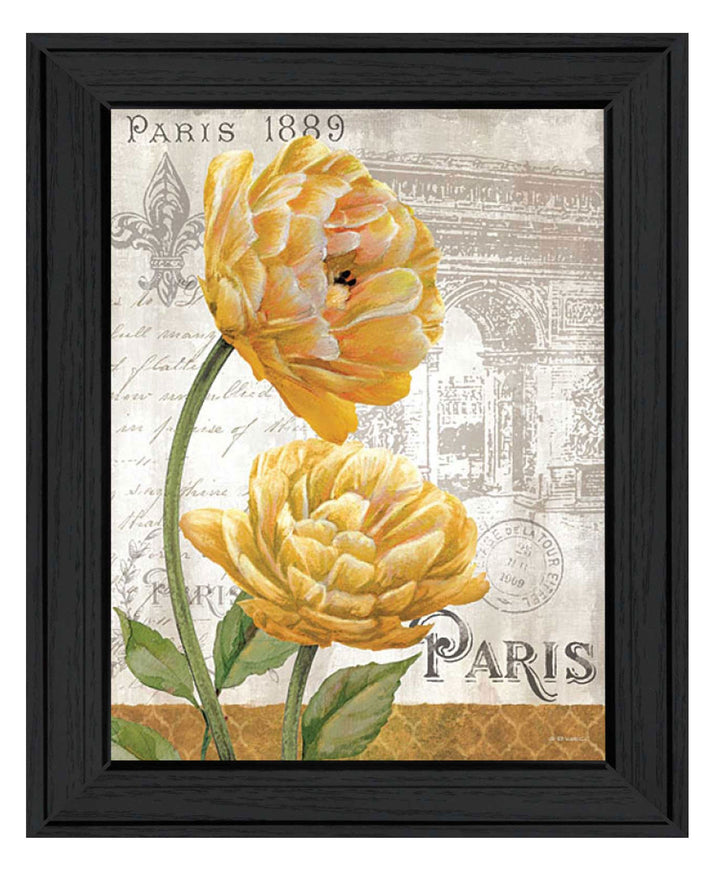 Golden Flowers Black Framed Print Wall Art