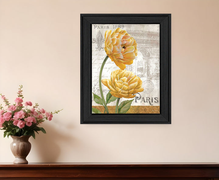 Golden Flowers Black Framed Print Wall Art