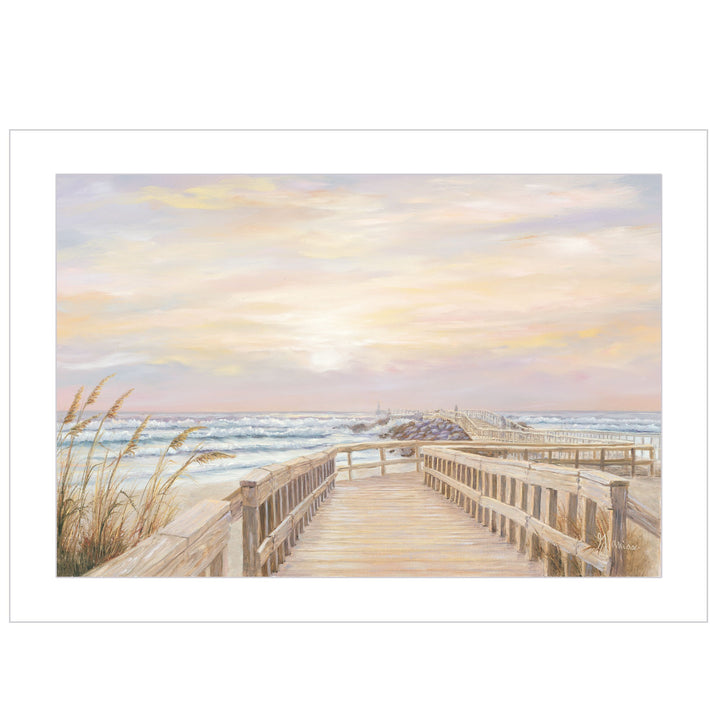 Ponce Inlet Jetty Sunrise 1 White Framed Print Wall Art