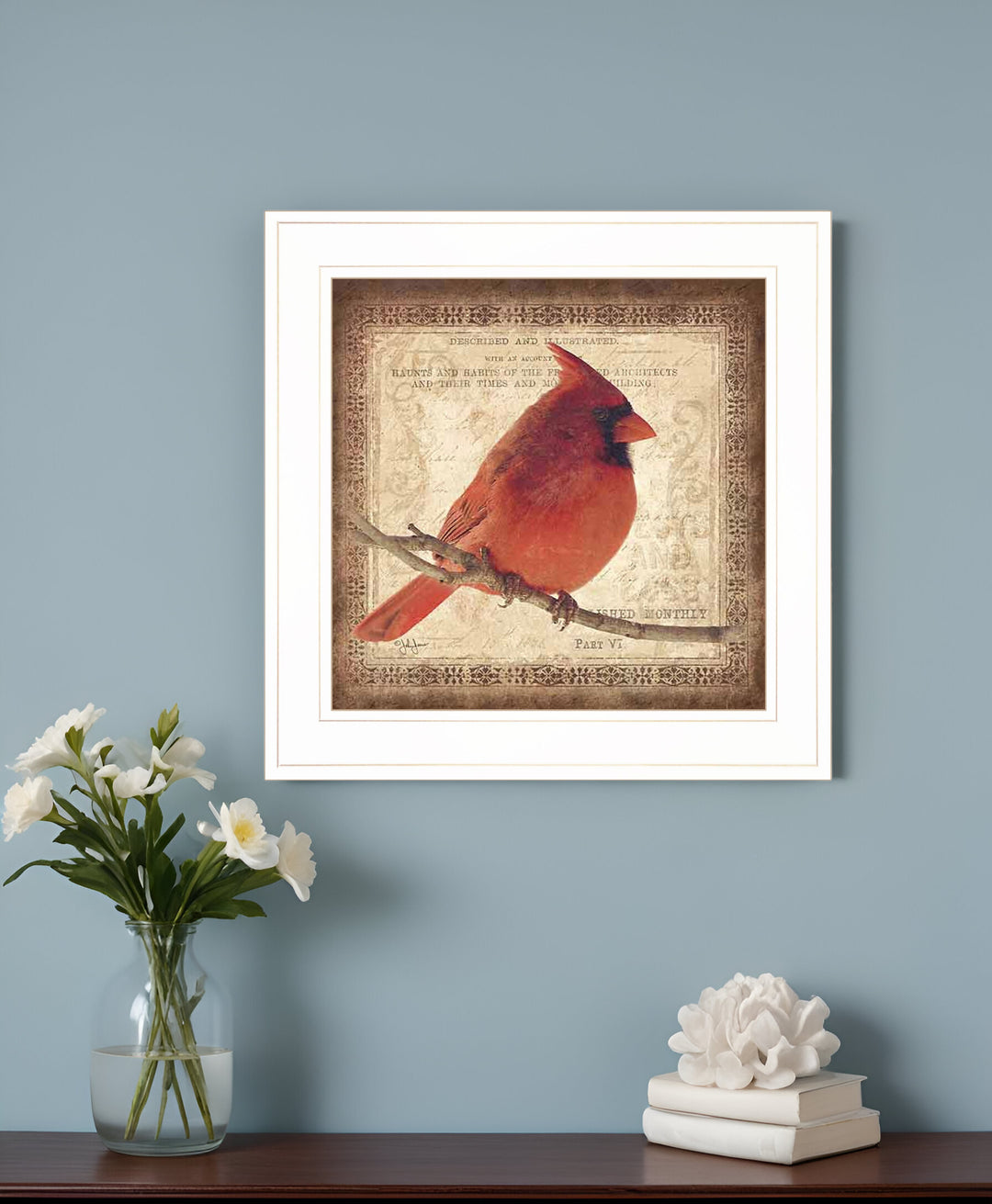 Male Cardinal 1 White Framed Print Wall Art