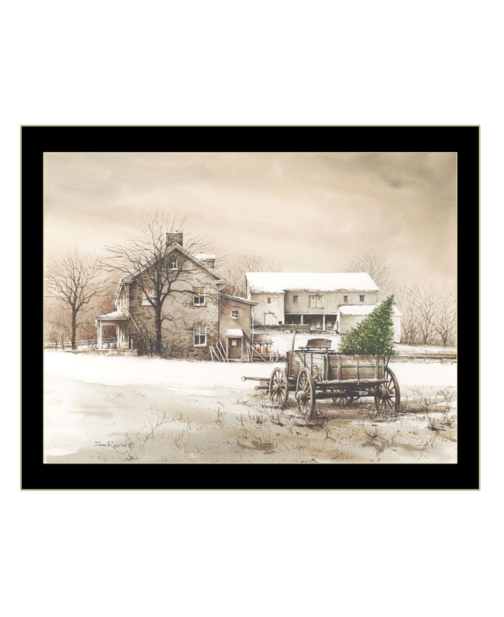 Bringing Home the Tree 3 Black Framed Print Wall Art