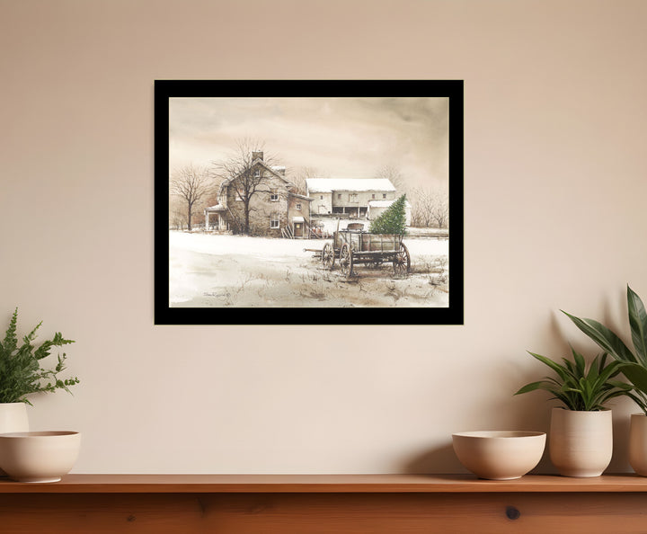 Bringing Home the Tree 3 Black Framed Print Wall Art