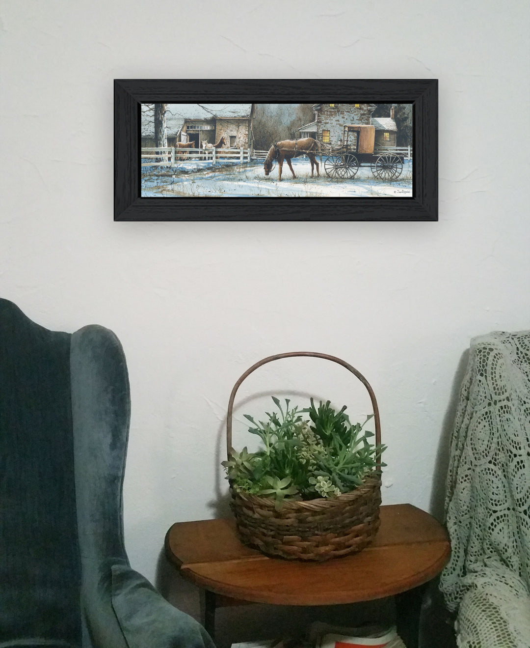 Evening on the Farm Black Framed Print Wall Art