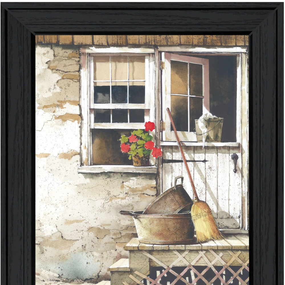 Cleaning Day Black Framed Print Bathroom Wall Art