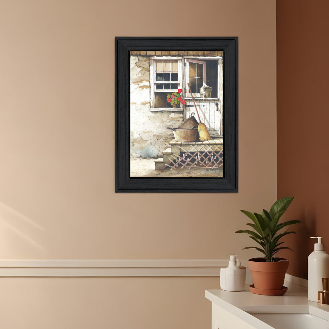 Cleaning Day Black Framed Print Bathroom Wall Art