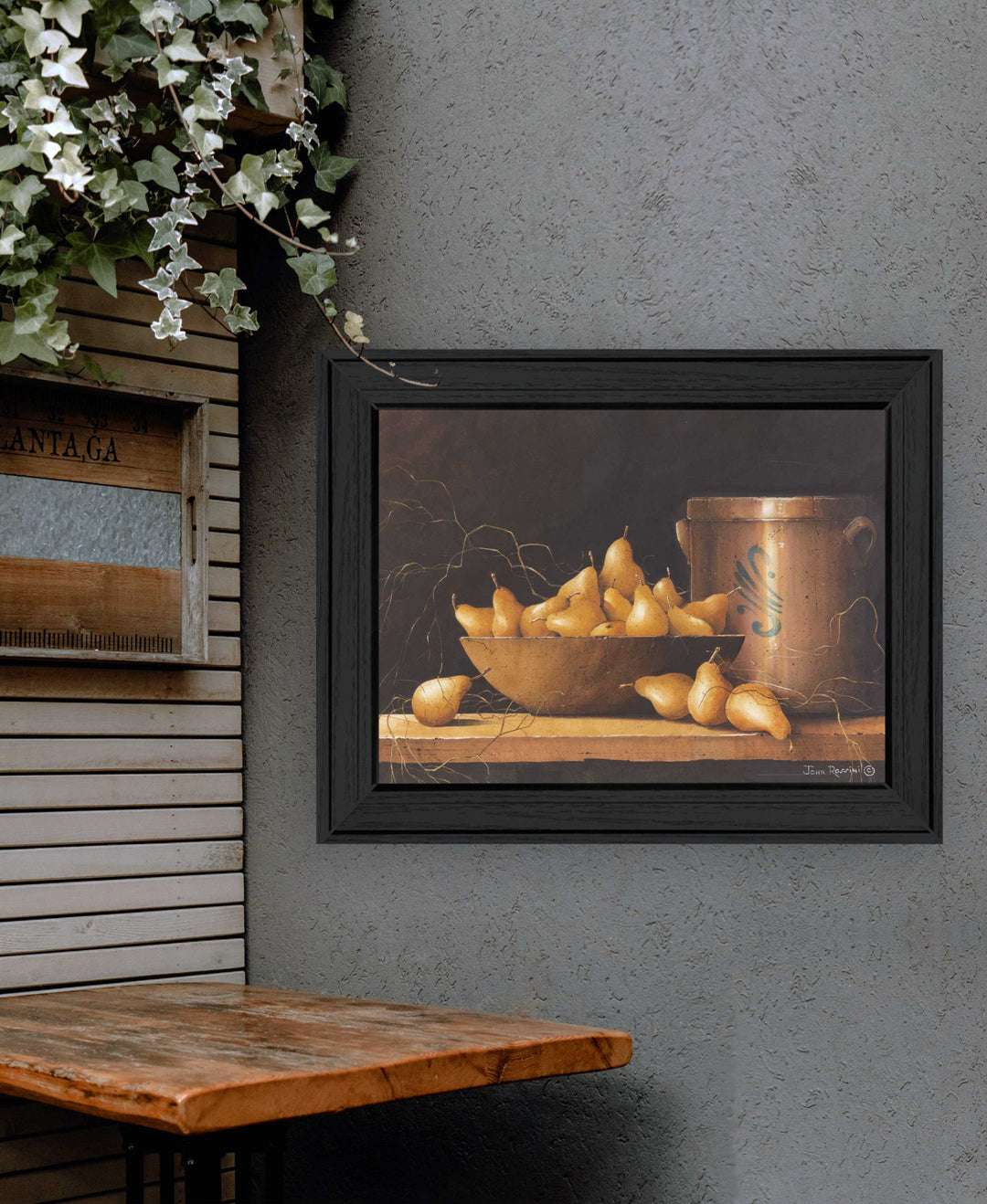 Pears and Crocks 1 Black Framed Print Wall Art