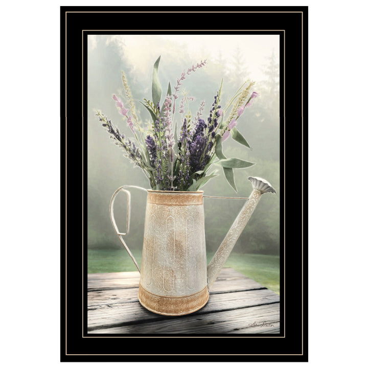 Lavender Watering Can 1 Black Framed Print Wall Art