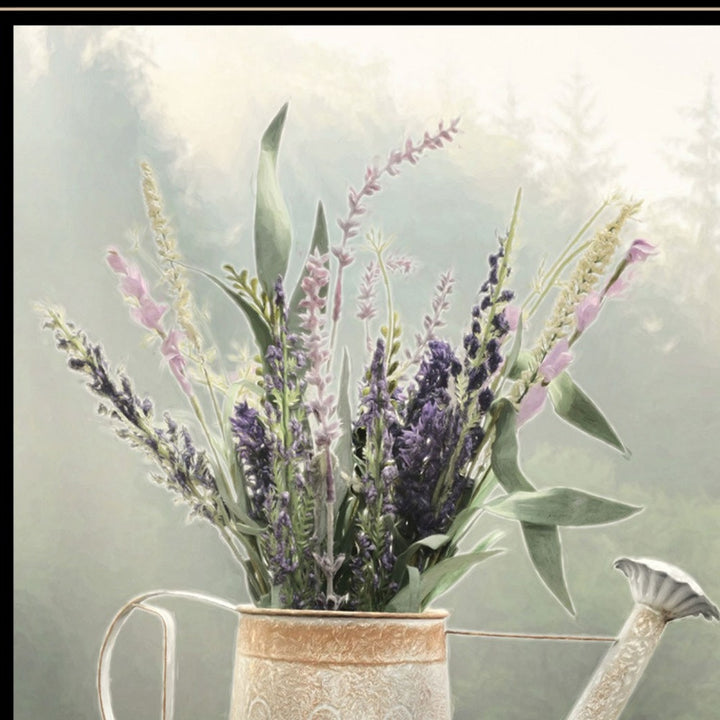 Lavender Watering Can 1 Black Framed Print Wall Art