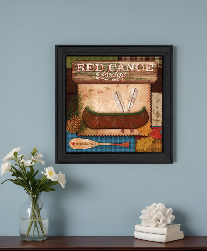 Red Canoe Lodge 2 Black Framed Print Wall Art