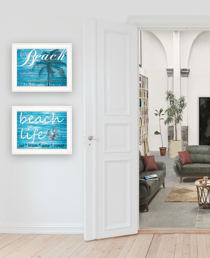 Set Of Two Beach Life 4 White Framed Print Wall Art