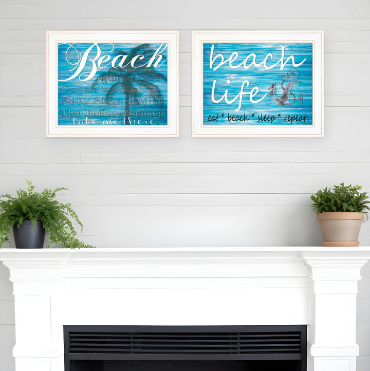 Set Of Two Beach Life 4 White Framed Print Wall Art