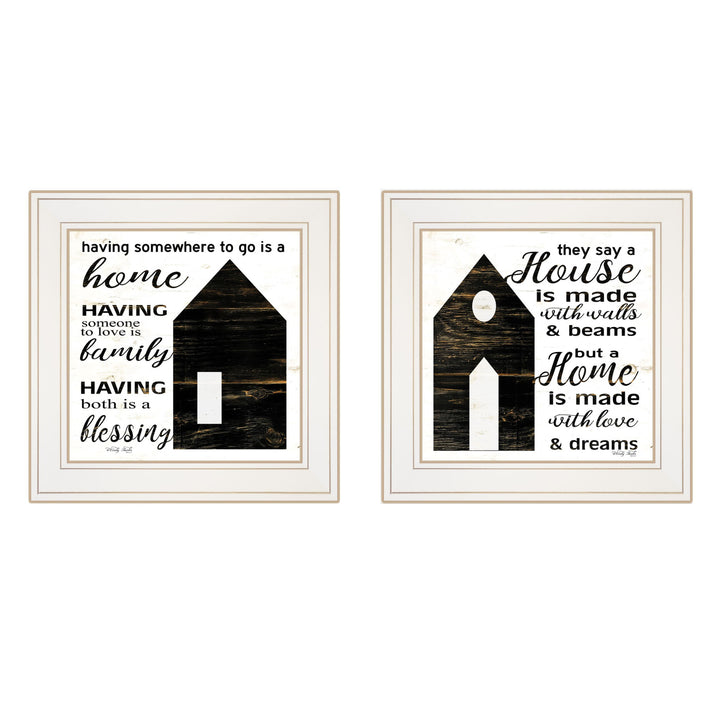 Set Of Two House or Blessing White Framed Print Wall Art