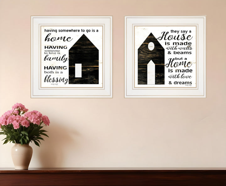 Set Of Two House or Blessing White Framed Print Wall Art