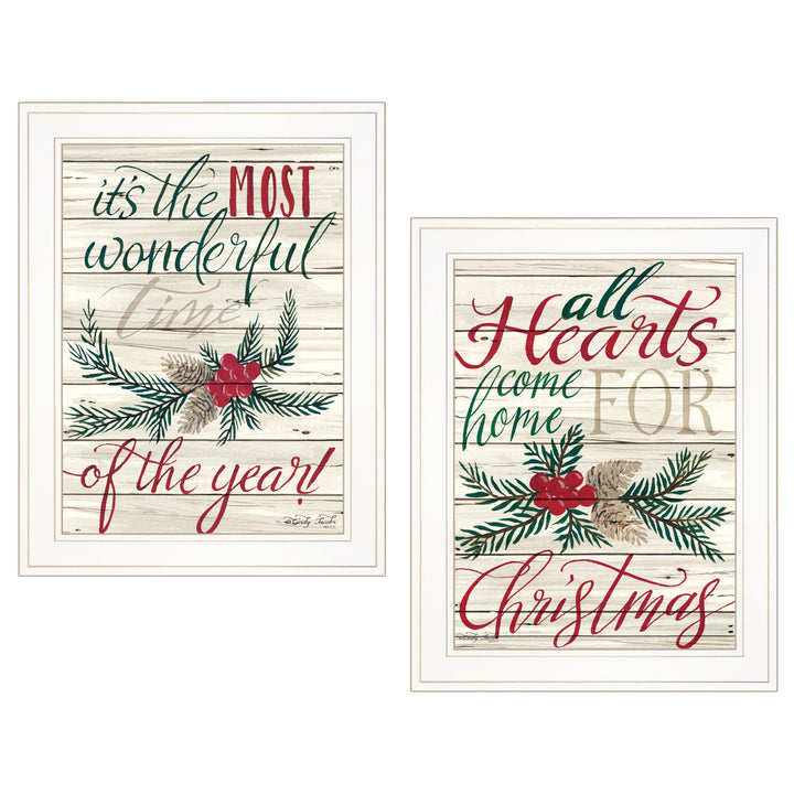 Set Of Two All Hearts Come Home for Christmas 1 White Framed Print Wall Art