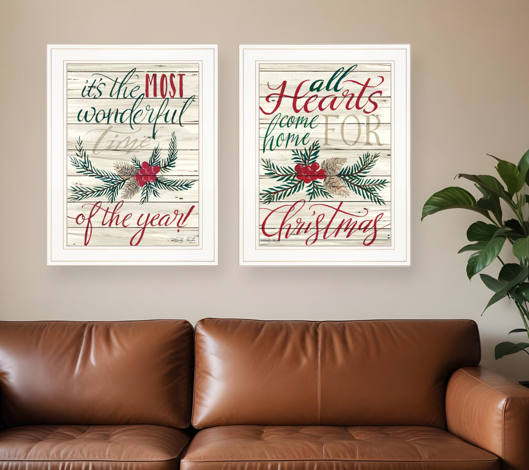 Set Of Two All Hearts Come Home for Christmas 1 White Framed Print Wall Art