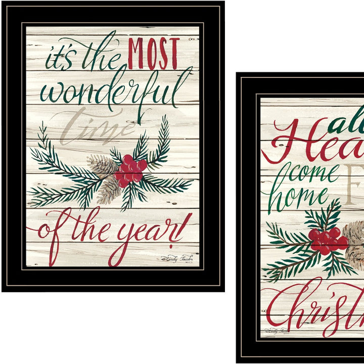 Set Of Two All Hearts Come Home for Christmas 2 Black Framed Print Wall Art