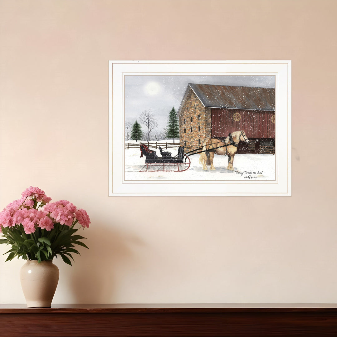 Dashing Through The Snow 1 White Framed Print Wall Art