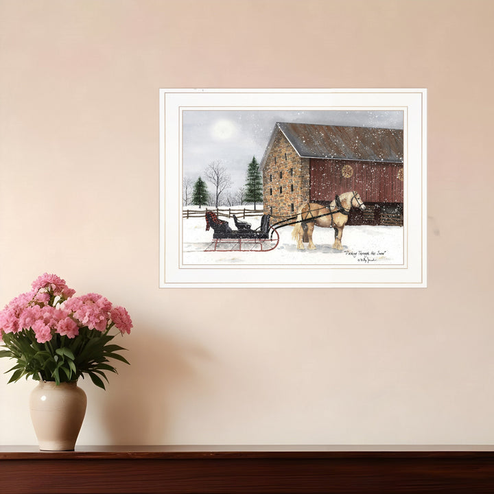 Dashing Through The Snow 1 White Framed Print Wall Art