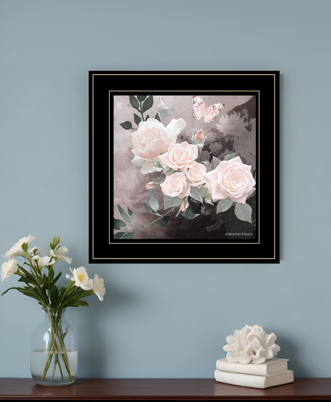 Noir Roses 1 White Framed Print Wall Art