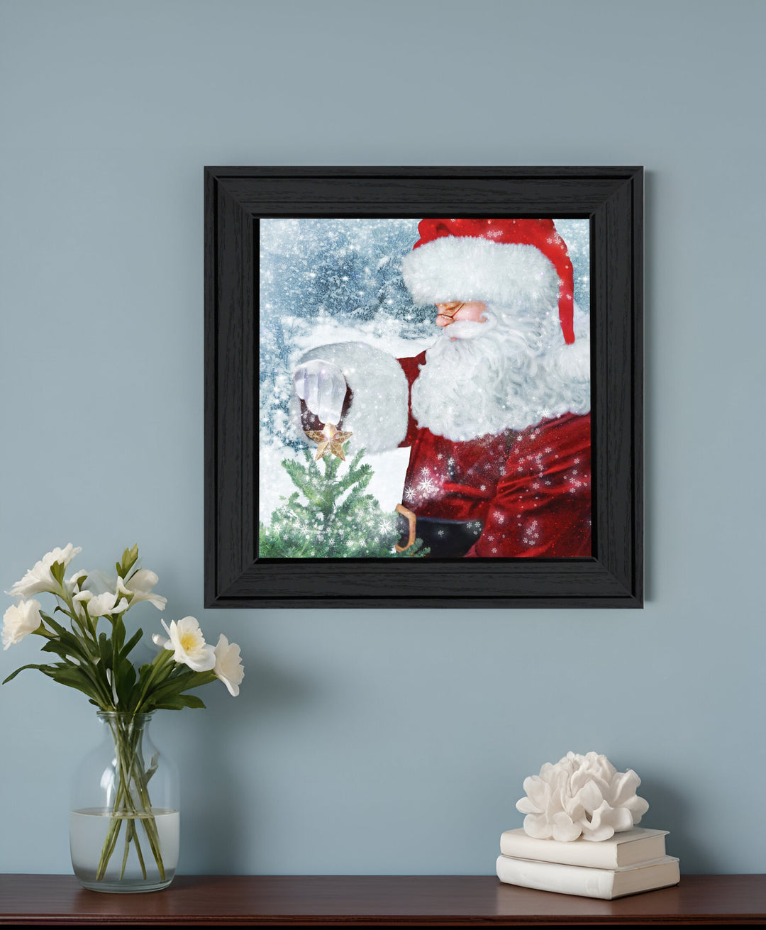 Santas Tree Star 2 Black Framed Print Wall Art