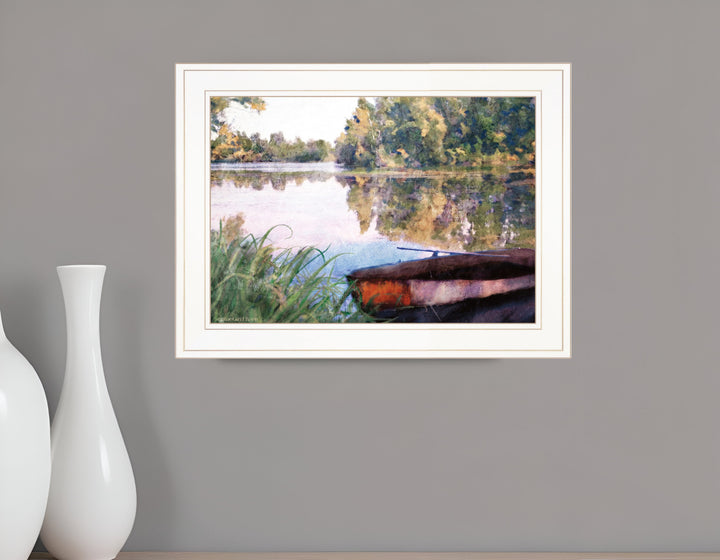 Rowboat Pond Landscape 2 White Framed Print Wall Art