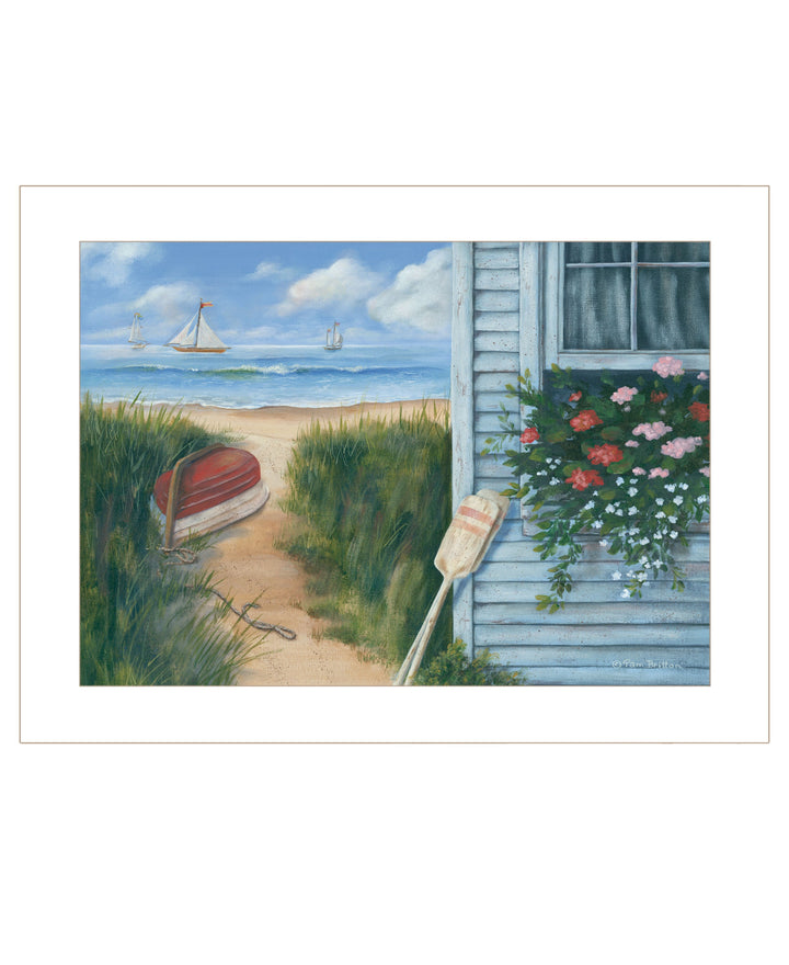 Beach Cottage 1 White Framed Print Wall Art