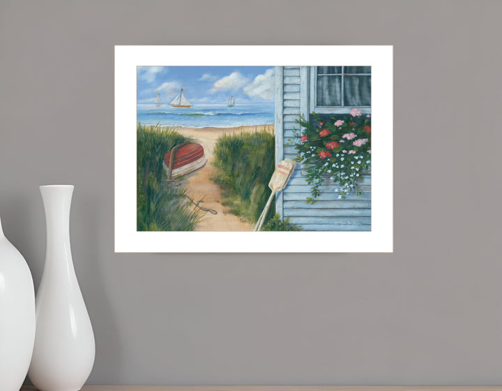 Beach Cottage 1 White Framed Print Wall Art