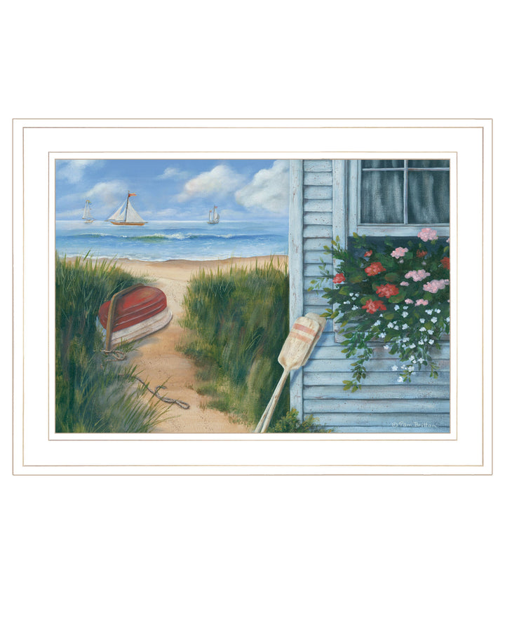 Beach Cottage 1 White Framed Print Wall Art