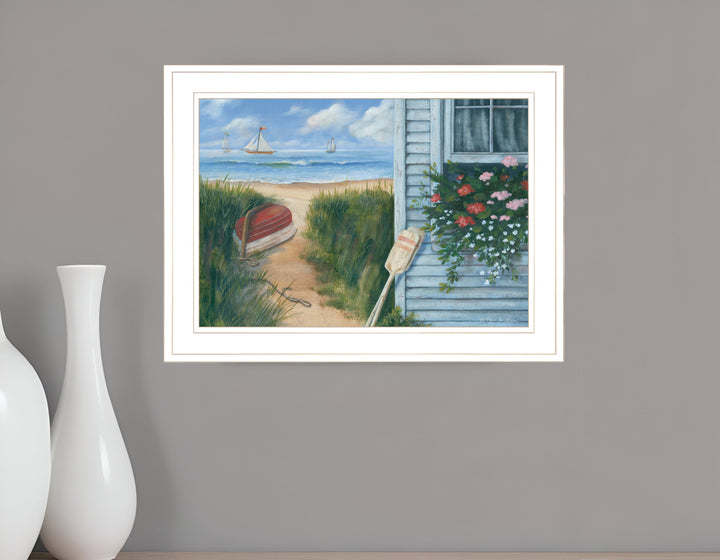 Beach Cottage 1 White Framed Print Wall Art