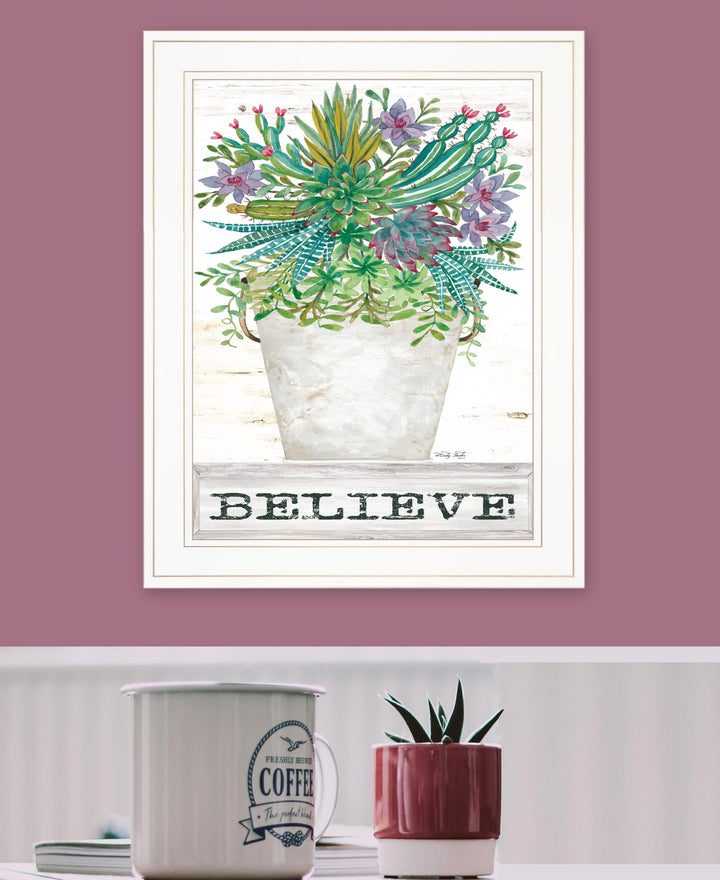 Believe Succulents White Framed Print Wall Art