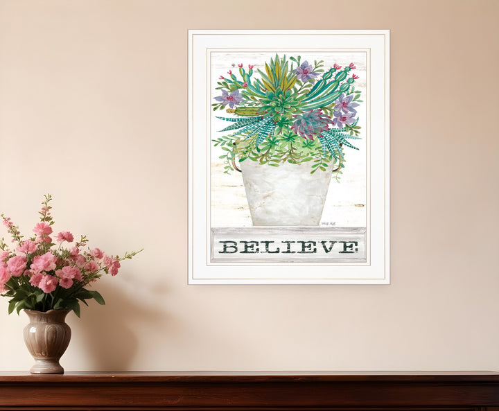 Believe Succulents White Framed Print Wall Art