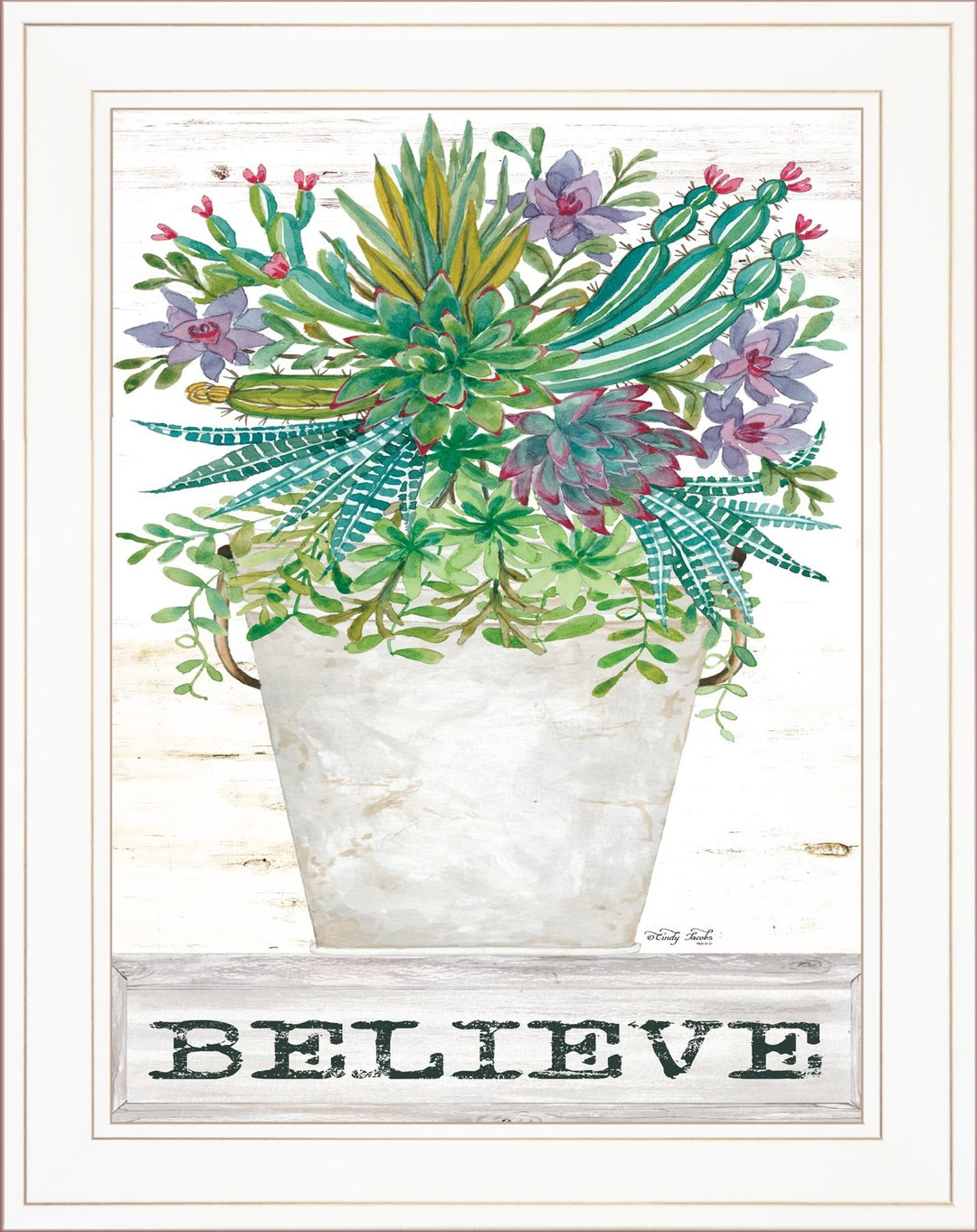 Believe Succulents White Framed Print Wall Art