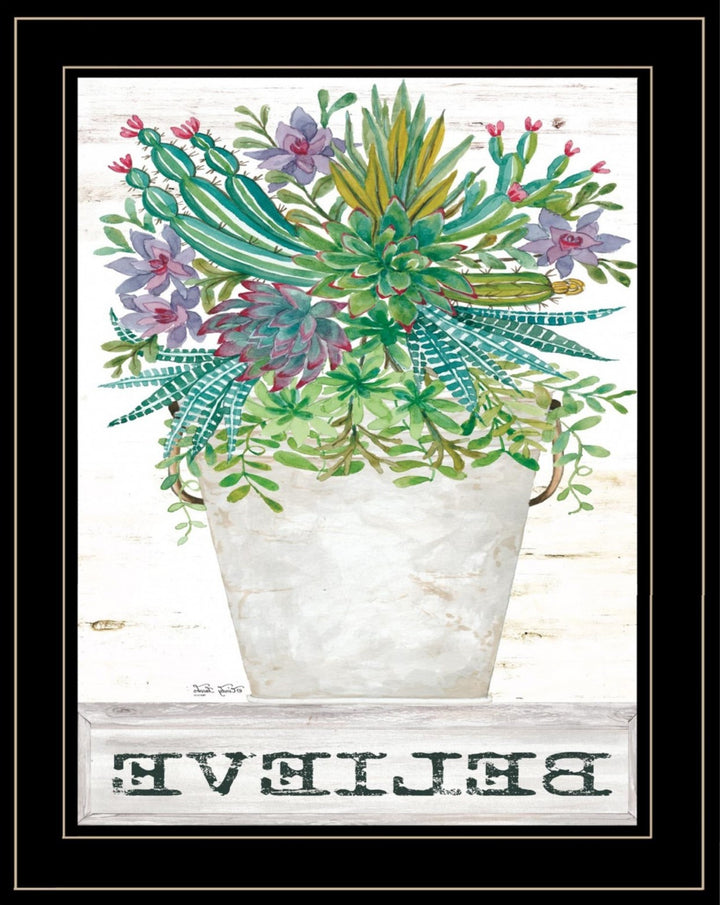 Believe Succulents 3 Black Framed Print Wall Art