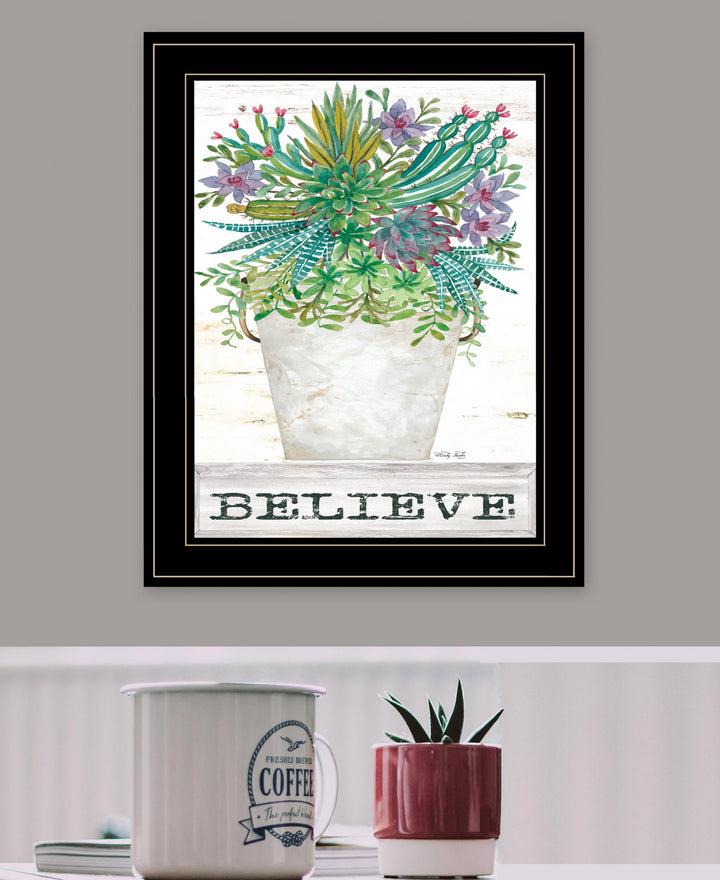 Believe Succulents 3 Black Framed Print Wall Art