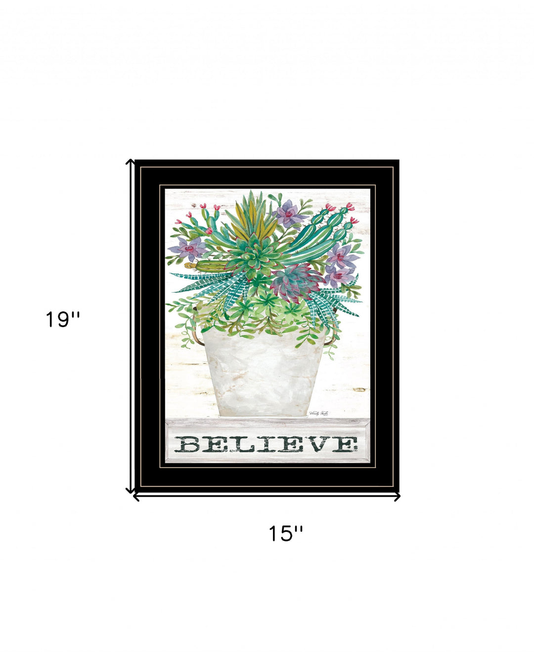 Believe Succulents 3 Black Framed Print Wall Art