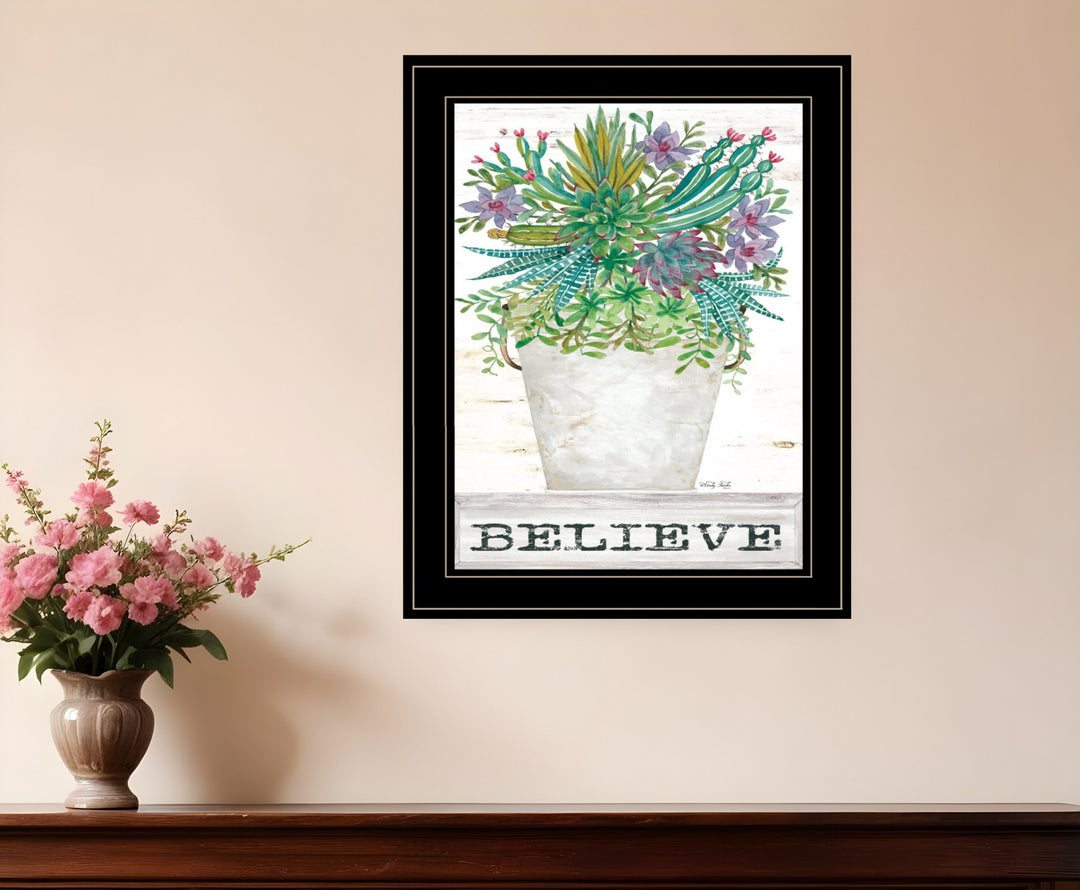 Believe Succulents 3 Black Framed Print Wall Art