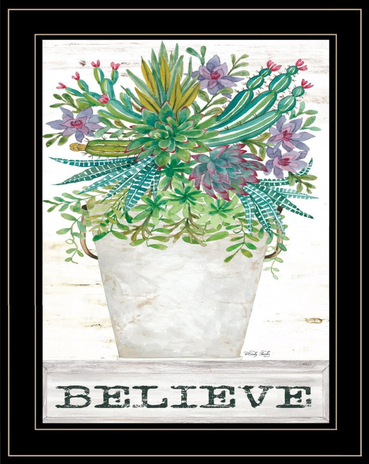 Believe Succulents 3 Black Framed Print Wall Art