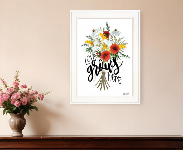 Love Grows Here 3 White Framed Print Wall Art