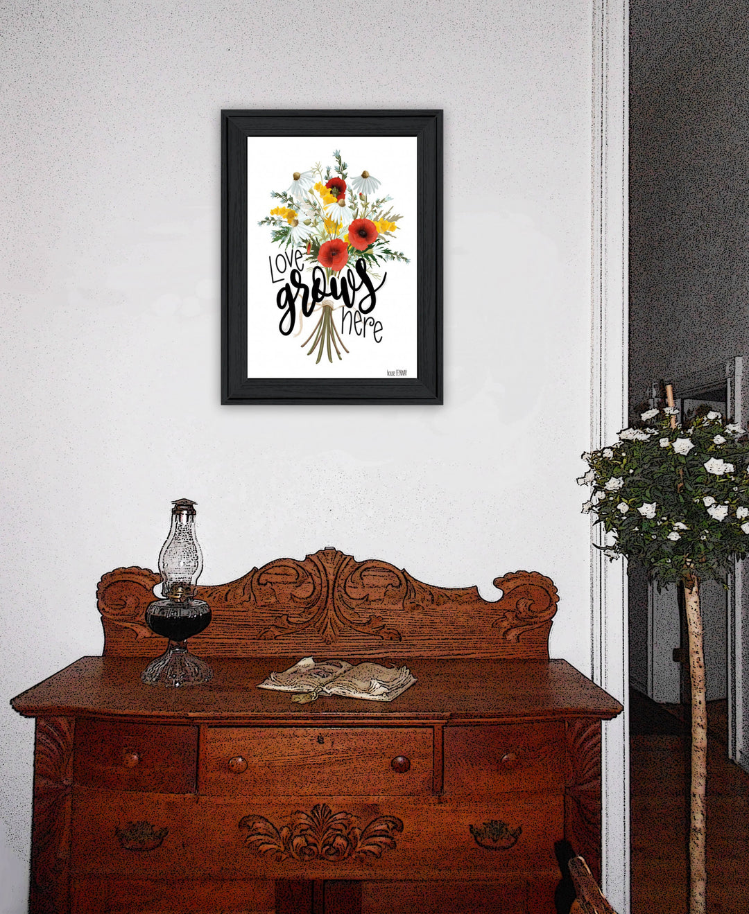 Love Grows Here 3 White Framed Print Wall Art