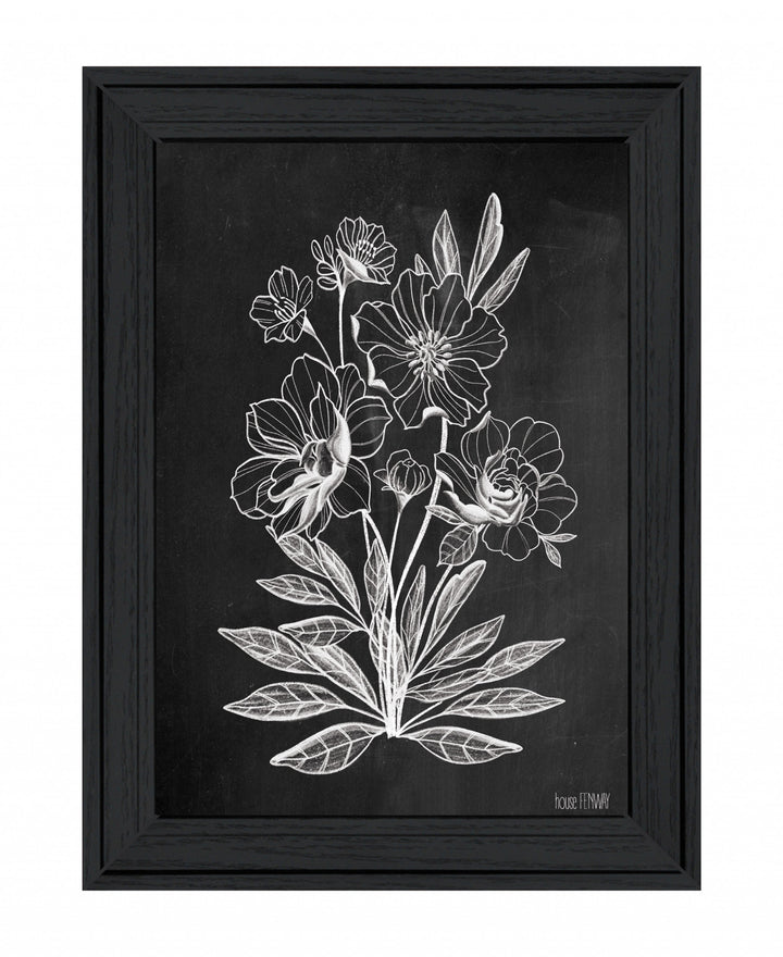 Vintage Chalkboard Flowers Black Framed Print Wall Art