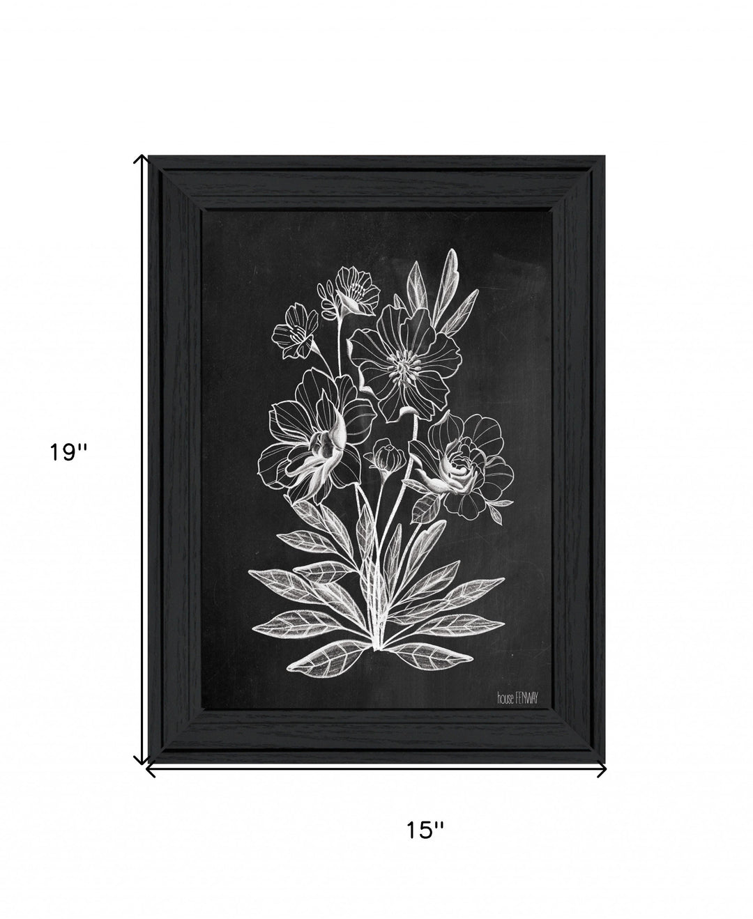 Vintage Chalkboard Flowers Black Framed Print Wall Art