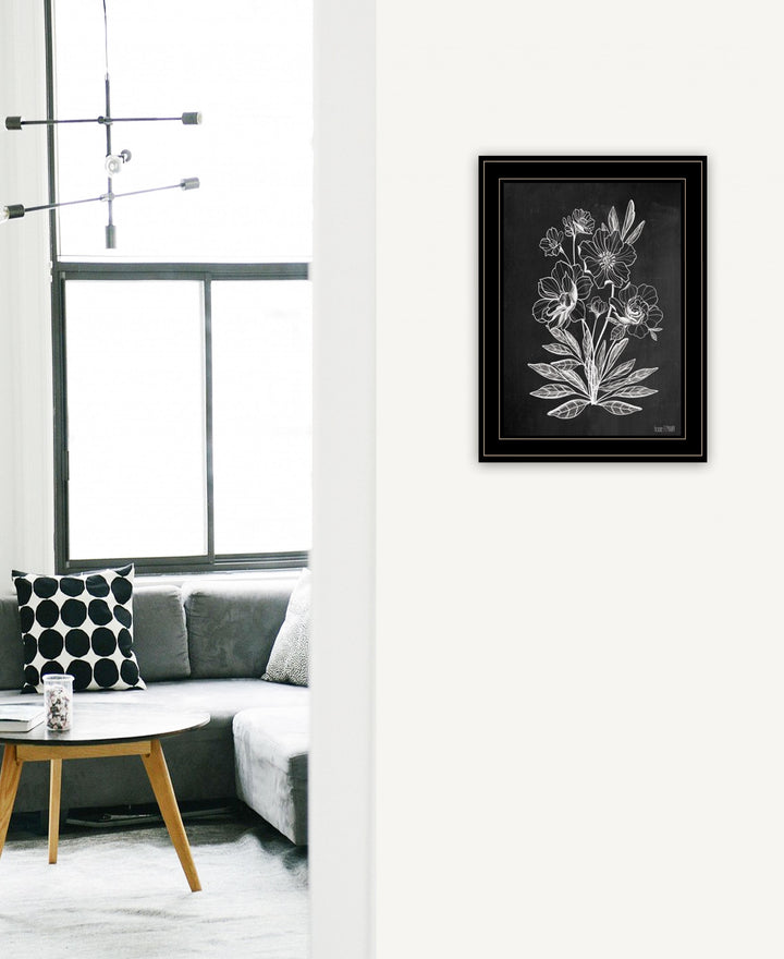 Vintage Chalkboard Flowers Black Framed Print Wall Art